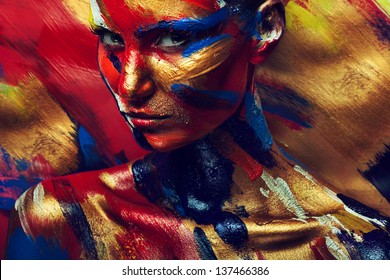 skin of girl in colourful paint