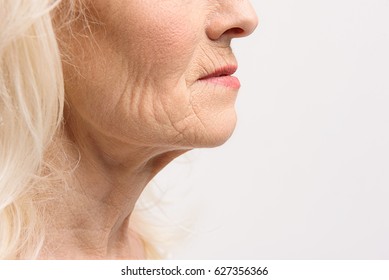Skin of mature female person
