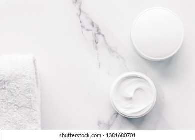 Skincare And Body Care, Luxury Spa And Clean Products Concept - Organic Beauty Cosmetics On Marble, Home Spa Flatlay Background