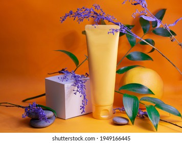 Skincare Creams With Plants, Modern Product Photography, Oranges