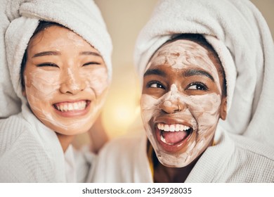 Skincare, face and women friends in a bedroom with mask, application and spa day bonding in their home. Beauty, cream and people with self care sleepover, facial or cosmetic wellness on the weekend - Powered by Shutterstock