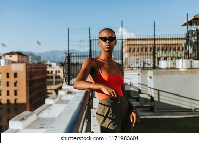 Skinhead Girl At A LA Rooftop