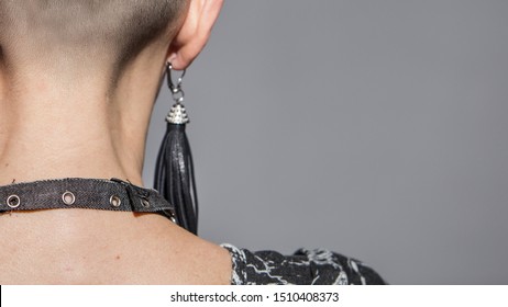 Skinhead Woman Over Grey Background