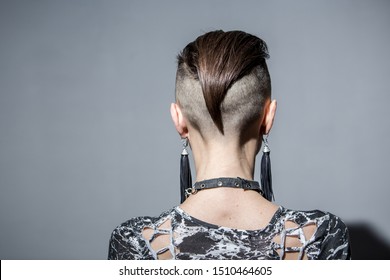 Skinhead Woman Over Grey Background