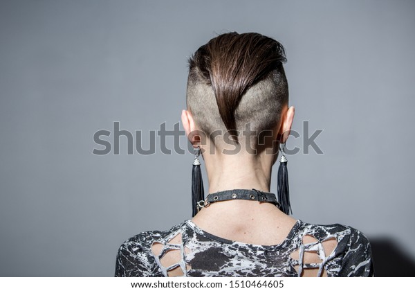 Skinhead Woman Over Grey Background Stock Photo Edit Now