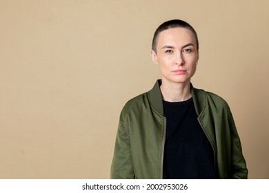 Skinhead Woman In Studio Shoot