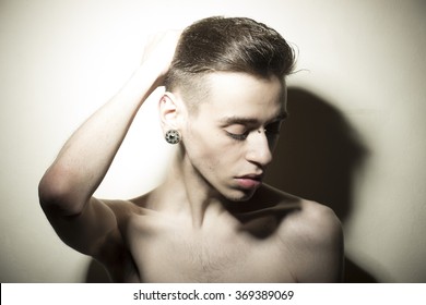 Skinny Overexposed Portrait, Young Man In 20s.