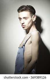 Skinny Overexposed Portrait, Young Man In 20s.