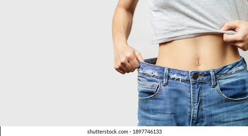 Skinny Woman Body With Loose Pants Jeans, Light Weight Body With Loose Clothes