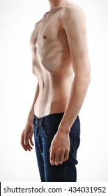 Skinny Young Man With Anorexia On White Background