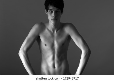 Skinny Young Man Posing Fashion, Anorexic Look, Slim Body