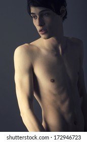 Skinny Young Man Posing Fashion, Anorexic Look, Slim Body