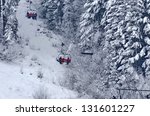 Skis path and ski tow in Rila mountain, Borovetz resort, Bulgaria.