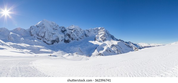 Ski-slope in the italian alps (Sulden/Solda) with Ortler in background