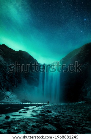 Skogafoss with northern lights - Iceland