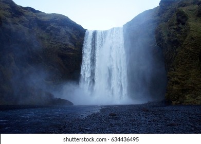 Skogafoss Is One Of The Most Popular Waterfalls In Iceland . It Is Located In South Iceland. Due To The Amount Of Spray The Waterfall Often Produces A Single Or Double Rainbow On Sunny Days. 