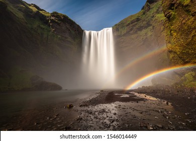 Skogafoss Is A Stunning Waterfall In The South Of Iceland Measuring 200 Feet Tall And 80 Feet Wide. You Can Walk Right Up To It But It Generates A Huge Amount Of Spray Often Causing Double Rainbows