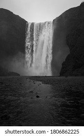 Skogafoss waterfall in South Iceland. Beautiful nature landscape. Black and white toned