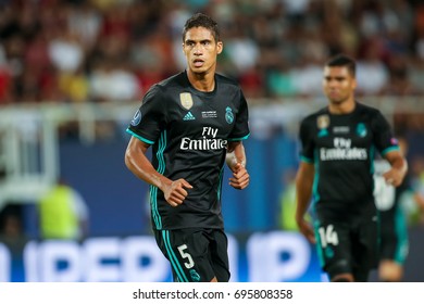 Skopje, FYROM - August 8,2017: Real Madrid Raphael Varane During The UEFA Super Cup Final Match Between Real Madrid And Manchester United At Philip II Arena In Skopje