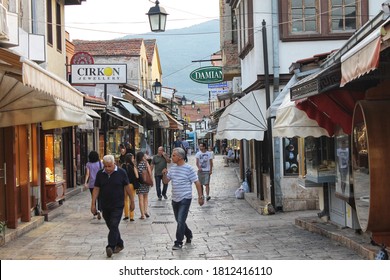 Skopje, Macedonia - June, 2020: The People Of Macedonia And The Scene In The Old Town. 