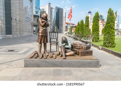 Skopje, North Macedonia - June 5, 2022: Statue Of Jewish Children At Holocaust Memorial Center For The Jews Of Macedonia.