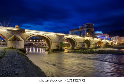 Skopje Stone Bridge Across Vardar River