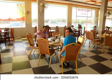 SKOUN, CAMBODIA - FEB 9, 2015 - Eating Lunch At A Truck Stop In  Skoun, Cambodia