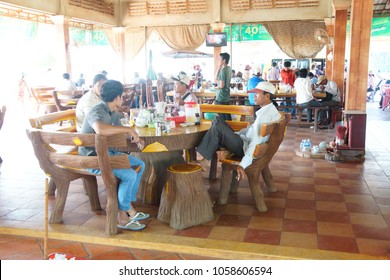 SKOUN, CAMBODIA - FEB 9, 2015 - Eating Lunch At A Truck Stop In  Skoun, Cambodia