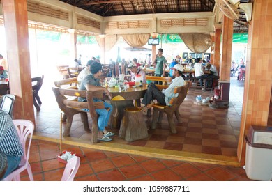 SKOUN, CAMBODIA - FEB 9, 2015 - Eating Lunch At A Truck Stop In  Skoun, Cambodia