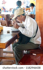 SKOUN, CAMBODIA - FEB 9, 2015 - Eating Lunch At A Truck Stop In  Skoun, Cambodia