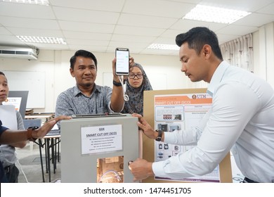 SKUDAI,JOHOR-AUGUST 3 2019:UTMSPACE students of electrical engineering present their final product in CAPSTONE project showcase before the evaluators from academic and industries.