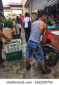 SKUDAI,JOHOR-JULY 24 2019: Indonesian Worker At Malaysia Wet Market In Skudai Johor