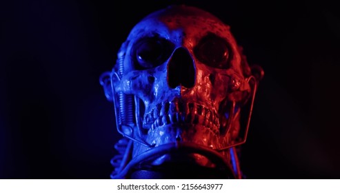 Skull with colored lighting loop close up