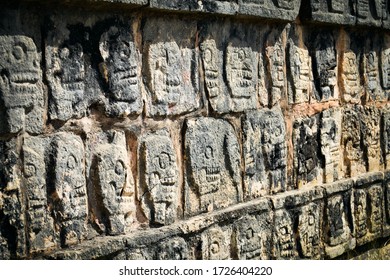 Skull Wall, The Tzompantli In Chichén Itzá Is Dedicated To The Cult Of The Dead