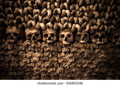 Skulls and bones in Paris Catacombs