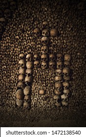 Skulls and bones in Paris Catacombs, France