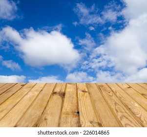 sky background with with wooden planks