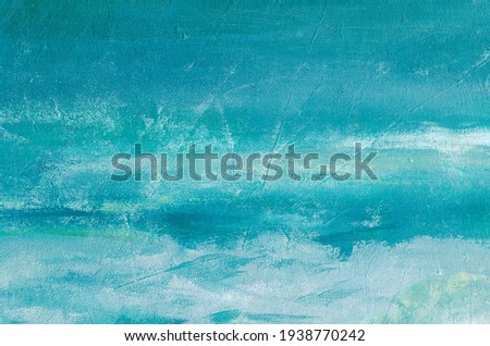 Sky blue abstract painting on canvas grunge background or texture 