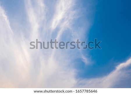 Sky blue or azure sky and clouds is bright white background. Everything lies above surface atmosphere outer space is sky. Cloud is aerosol comprising visible mass liquid, for creative design graphic