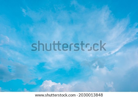 Sky blue or azure sky and clouds is bright white background. Everything lies above surface atmosphere outer space is sky. Cloud is aerosol comprising visible mass  liquid, for creative design graphic