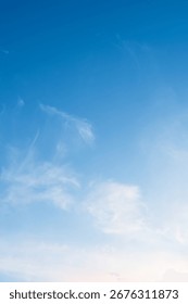 Sky blue background.Vertical Spring sky, cloudy with morning light Abstract,Summer clear sky, white cloudy, over beach and sunlight, illustration sunrise for environment day,Cartoon Nature in Winter season