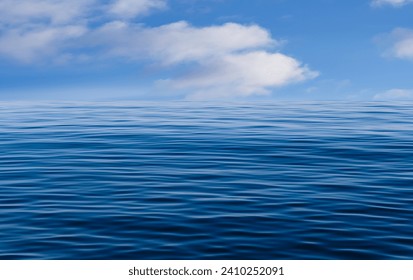 Sky Blue and Clouds Background with motion blur of soft ripples with summer sunlight reflection on sea ocean waves surface in morning time