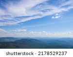 Sky and blue hills. Landscapes of mountain Shoria. Kemerovo region, Kuzbass, Russia