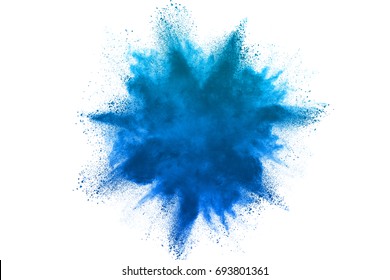 Sky Blue Powder Explosion Isolated On White Background