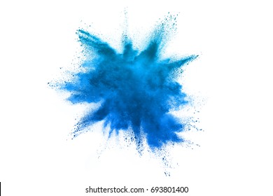 Sky Blue Powder Explosion Isolated On White Background