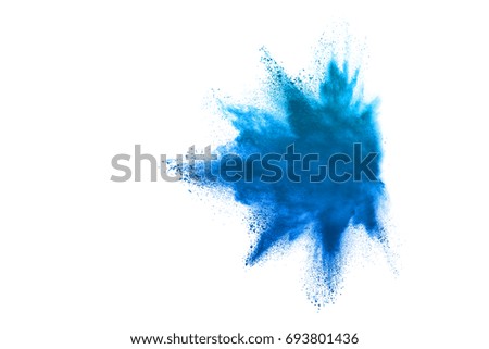 Sky Blue powder explosion isolated on white background