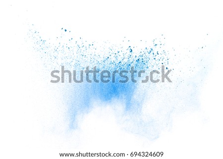 Sky blue powder explosion isolated on white background
