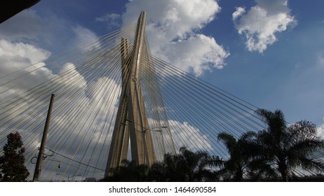 
sky with city of Sao Paulo, cable-stayed bridge