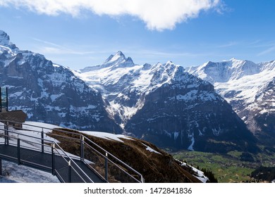 Sky cliff walk at First peak of Alps mountain Grindelwald Switzerland with jungfrau , eiger , monch peak