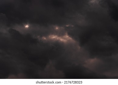 The Sky Is Covered With Dark, Ominous Clouds. They Herald The Onset Of Intense Rainfall And The Threat Of Violent Weather Phenomena.